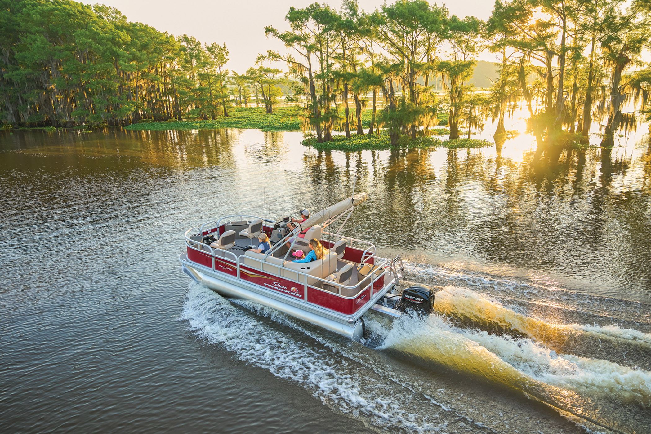 2025 SunTracker Bass Buggy 18 DLX Pontoon Cruise with Custom LED Lighting