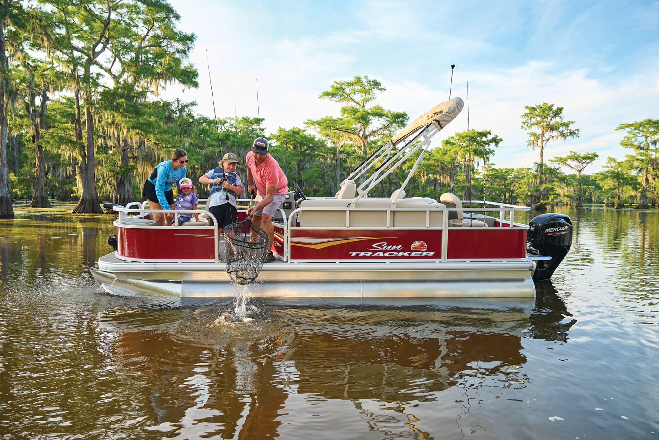 2025 SunTracker Bass Buggy 18 DLX Pontoon Cruise with Custom LED Lighting