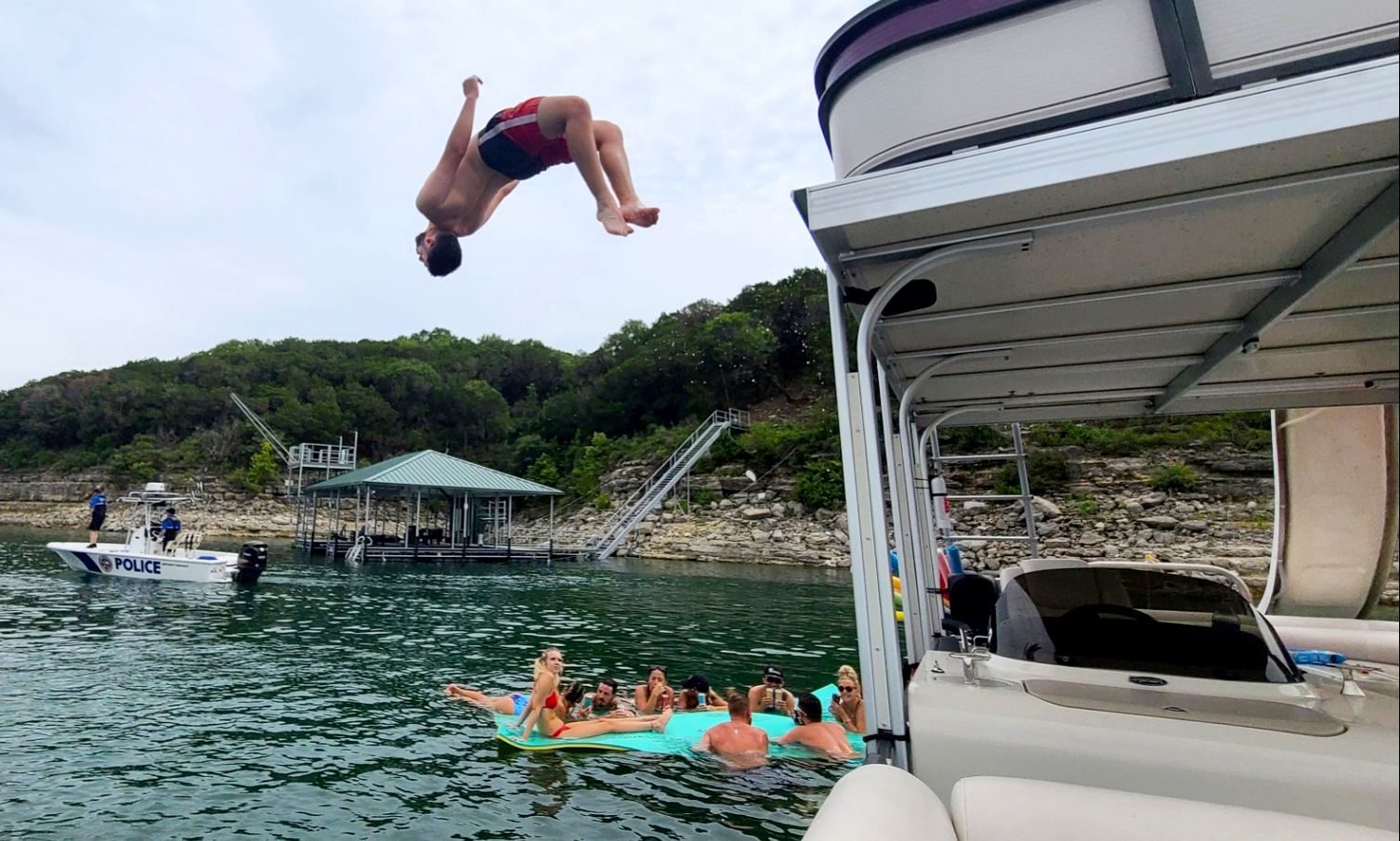28' Double Decker Pontoon Boat with Slide on Lake Travis